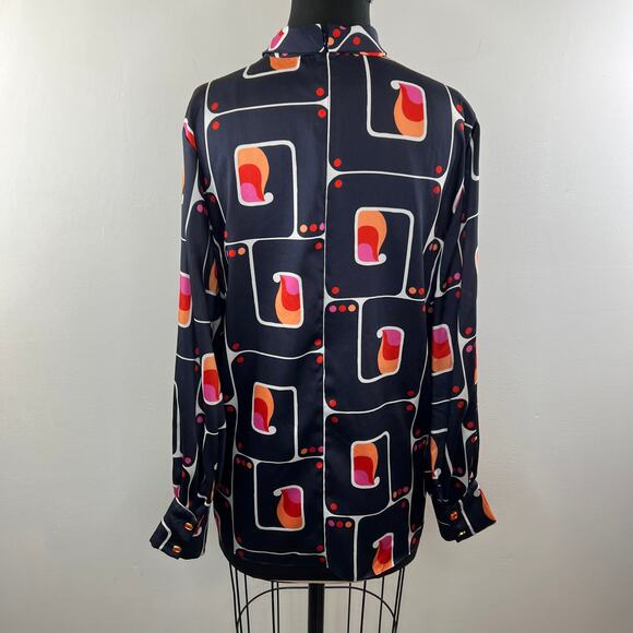 ZARA Navy Blue Orange Geometric Printed Long Sleeve Pullover Blouse Top Size L - Picture 5 of 8